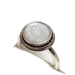 Pandora Ring - Sterling Silver, 14K Gold & Mother-of-Pearl Daisy Signet Size 8